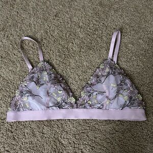 aerie Pink Floral Lightly Lined Bralette, Size L